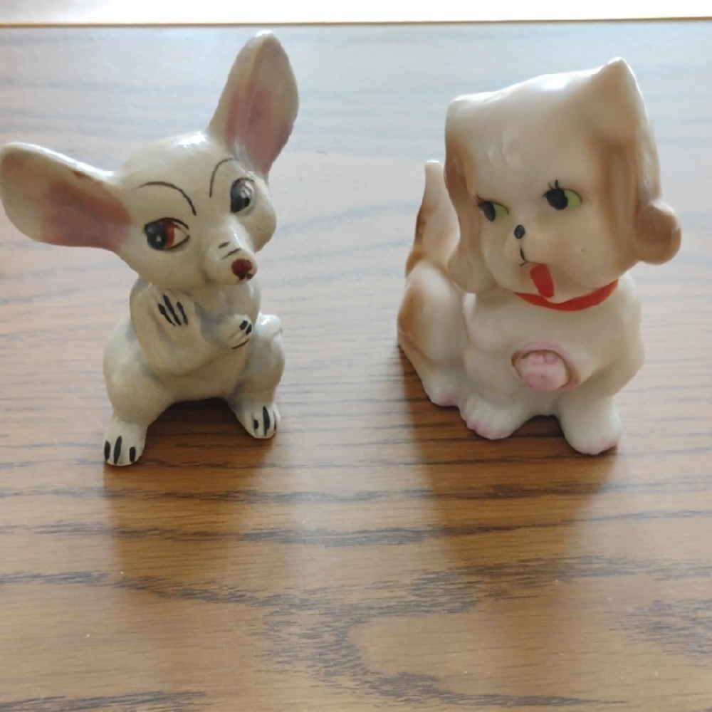 Ceramic White and Pink Dog Figurine Set - Decorative Home Accents